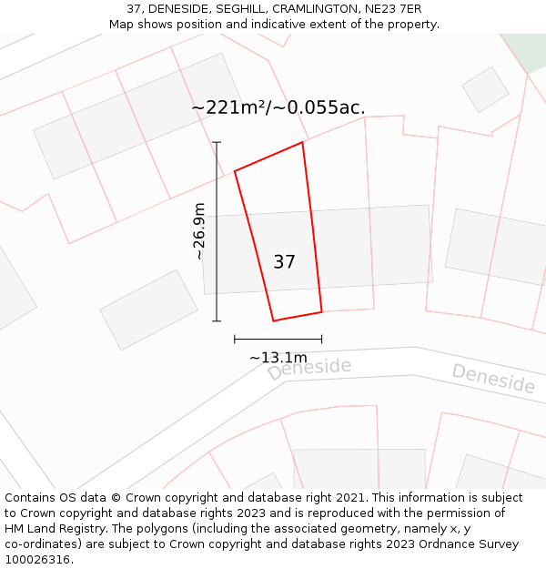 37, DENESIDE, SEGHILL, CRAMLINGTON, NE23 7ER: Plot and title map