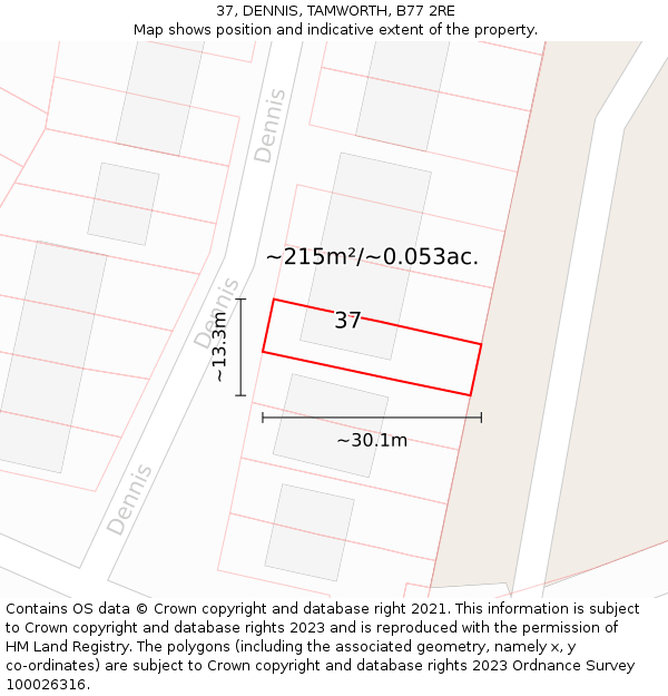 37, DENNIS, TAMWORTH, B77 2RE: Plot and title map
