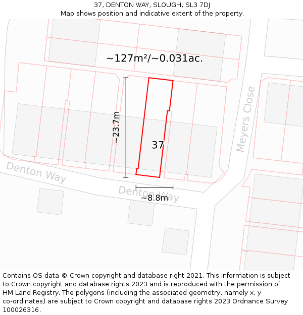37, DENTON WAY, SLOUGH, SL3 7DJ: Plot and title map