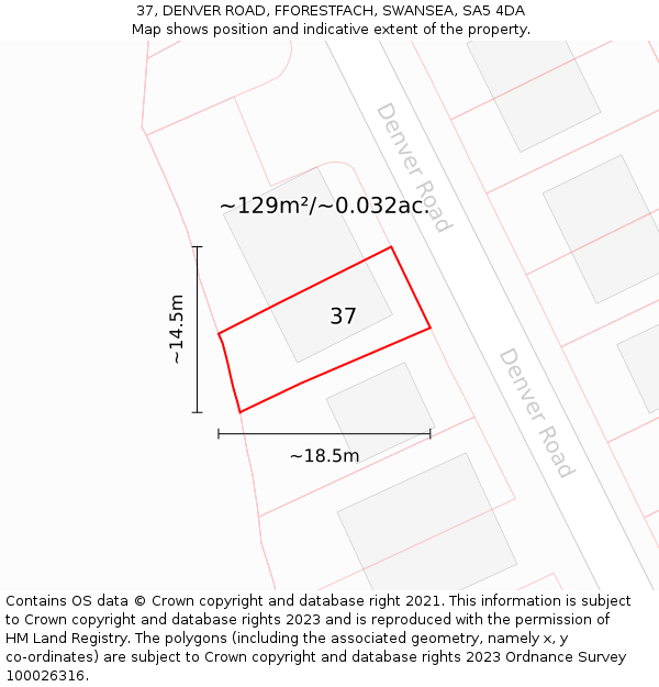 37, DENVER ROAD, FFORESTFACH, SWANSEA, SA5 4DA: Plot and title map