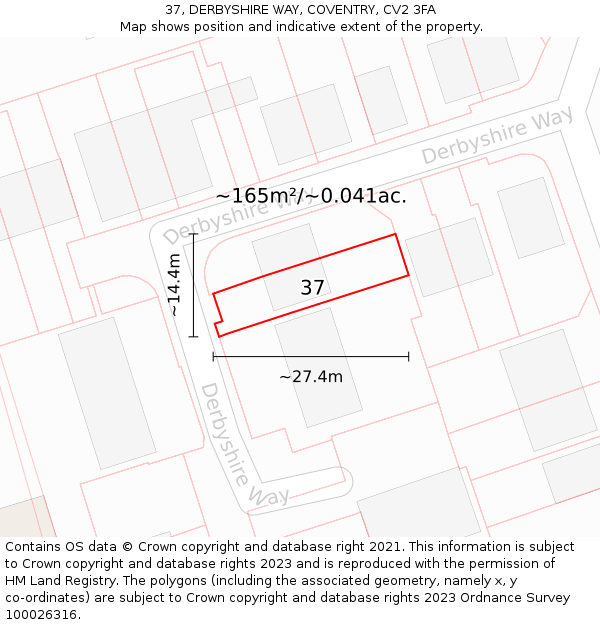 37, DERBYSHIRE WAY, COVENTRY, CV2 3FA: Plot and title map