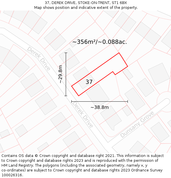 37, DEREK DRIVE, STOKE-ON-TRENT, ST1 6BX: Plot and title map