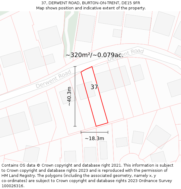 37, DERWENT ROAD, BURTON-ON-TRENT, DE15 9FR: Plot and title map