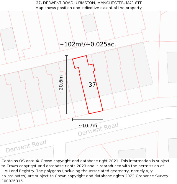 37, DERWENT ROAD, URMSTON, MANCHESTER, M41 8TT: Plot and title map