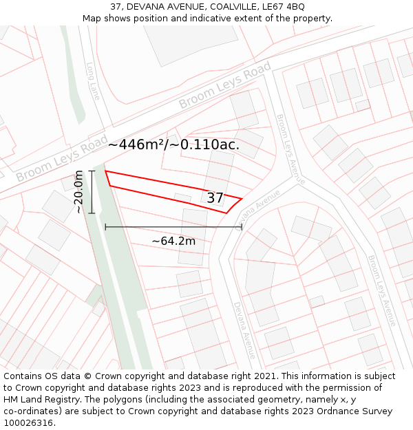 37, DEVANA AVENUE, COALVILLE, LE67 4BQ: Plot and title map