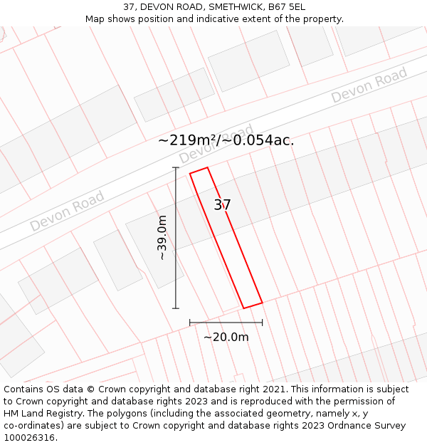 37, DEVON ROAD, SMETHWICK, B67 5EL: Plot and title map