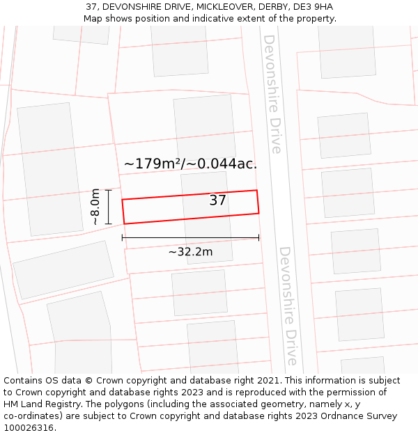 37, DEVONSHIRE DRIVE, MICKLEOVER, DERBY, DE3 9HA: Plot and title map