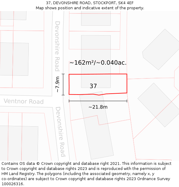 37, DEVONSHIRE ROAD, STOCKPORT, SK4 4EF: Plot and title map