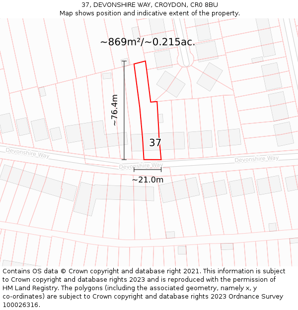 37, DEVONSHIRE WAY, CROYDON, CR0 8BU: Plot and title map
