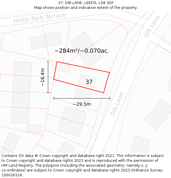 37, DIB LANE, LEEDS, LS8 3DF: Plot and title map