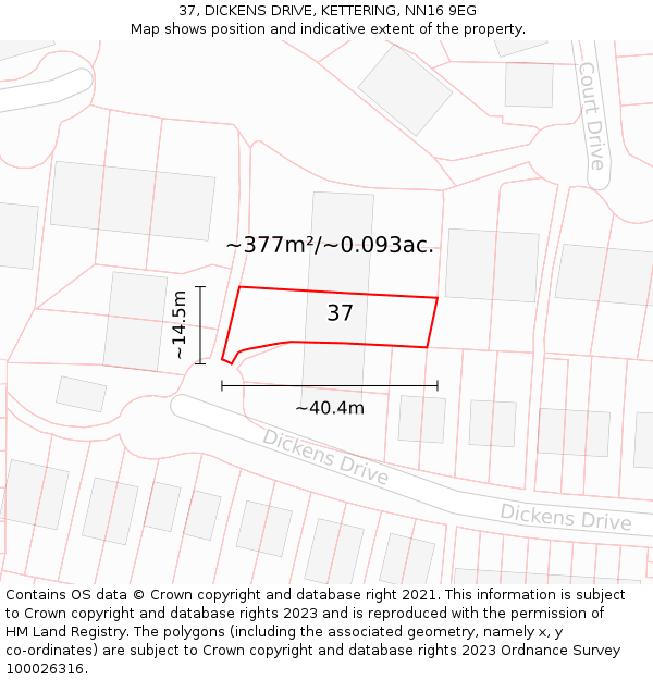 37, DICKENS DRIVE, KETTERING, NN16 9EG: Plot and title map