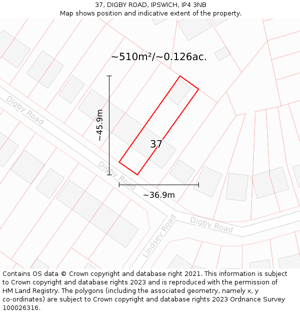 37, DIGBY ROAD, IPSWICH, IP4 3NB: Plot and title map
