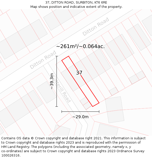 37, DITTON ROAD, SURBITON, KT6 6RE: Plot and title map