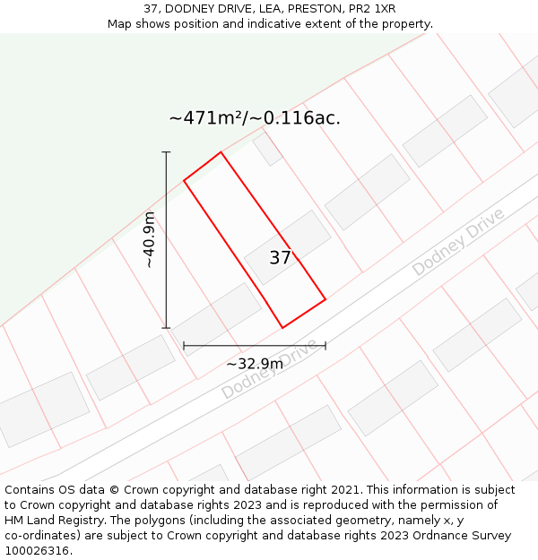 37, DODNEY DRIVE, LEA, PRESTON, PR2 1XR: Plot and title map