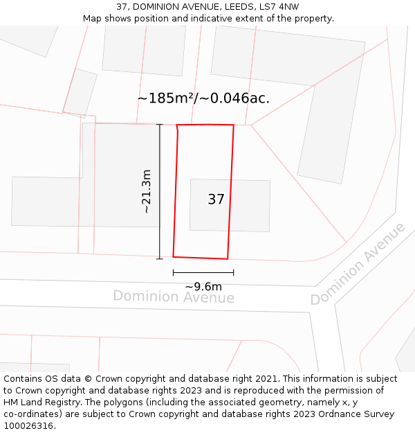 37, DOMINION AVENUE, LEEDS, LS7 4NW: Plot and title map