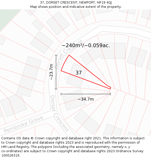37, DORSET CRESCENT, NEWPORT, NP19 4QJ: Plot and title map
