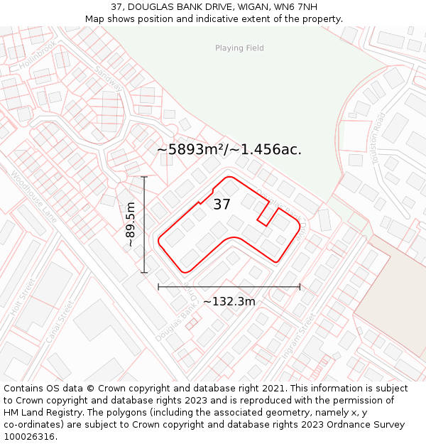 37, DOUGLAS BANK DRIVE, WIGAN, WN6 7NH: Plot and title map