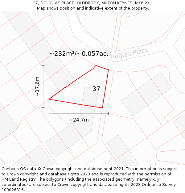 37, DOUGLAS PLACE, OLDBROOK, MILTON KEYNES, MK6 2XH: Plot and title map