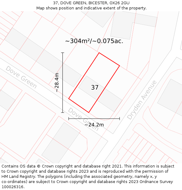 37, DOVE GREEN, BICESTER, OX26 2GU: Plot and title map