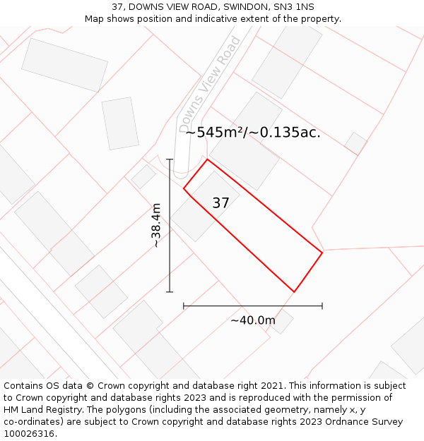 37, DOWNS VIEW ROAD, SWINDON, SN3 1NS: Plot and title map