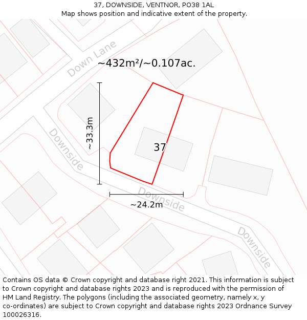 37, DOWNSIDE, VENTNOR, PO38 1AL: Plot and title map
