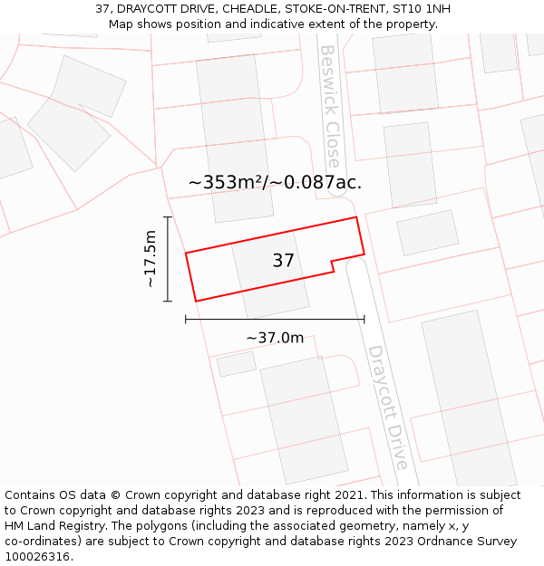 37, DRAYCOTT DRIVE, CHEADLE, STOKE-ON-TRENT, ST10 1NH: Plot and title map