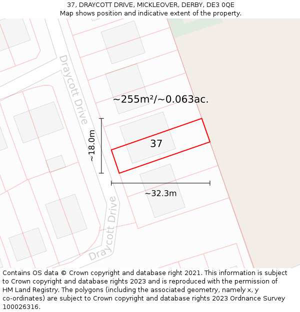 37, DRAYCOTT DRIVE, MICKLEOVER, DERBY, DE3 0QE: Plot and title map