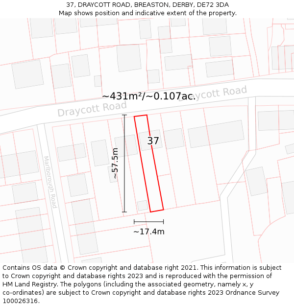 37, DRAYCOTT ROAD, BREASTON, DERBY, DE72 3DA: Plot and title map