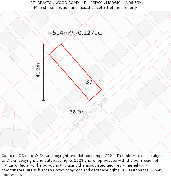 37, DRAYTON WOOD ROAD, HELLESDON, NORWICH, NR6 5BY: Plot and title map