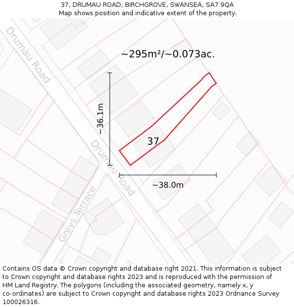 37, DRUMAU ROAD, BIRCHGROVE, SWANSEA, SA7 9QA: Plot and title map