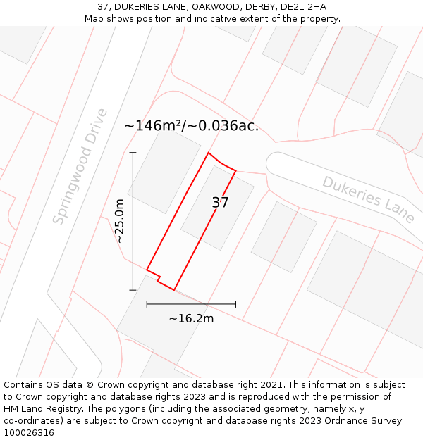 37, DUKERIES LANE, OAKWOOD, DERBY, DE21 2HA: Plot and title map