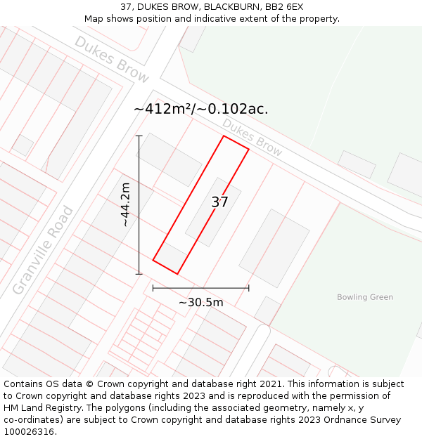 37, DUKES BROW, BLACKBURN, BB2 6EX: Plot and title map