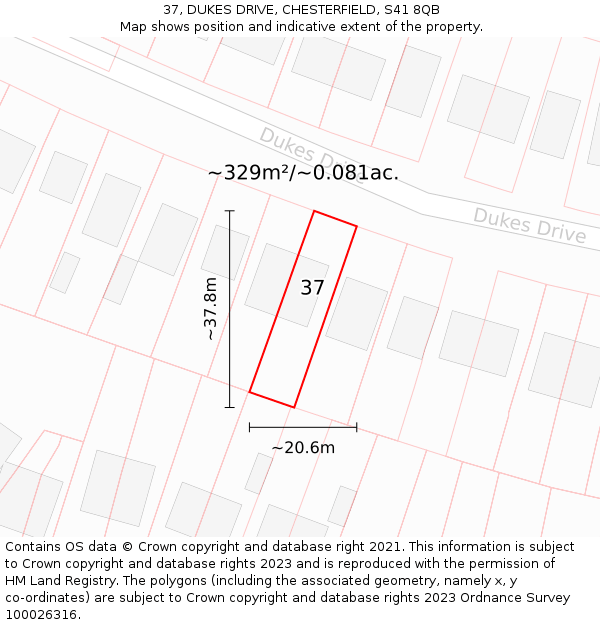 37, DUKES DRIVE, CHESTERFIELD, S41 8QB: Plot and title map