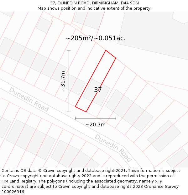 37, DUNEDIN ROAD, BIRMINGHAM, B44 9DN: Plot and title map