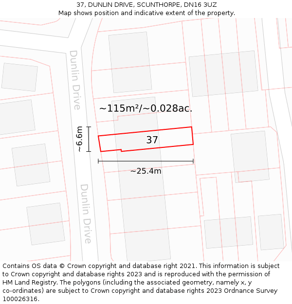 37, DUNLIN DRIVE, SCUNTHORPE, DN16 3UZ: Plot and title map