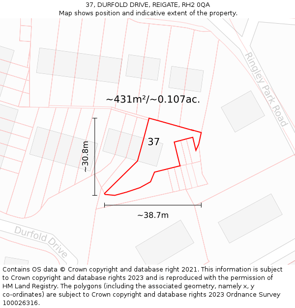 37, DURFOLD DRIVE, REIGATE, RH2 0QA: Plot and title map