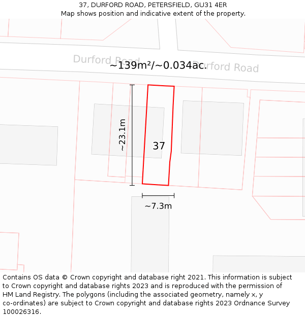 37, DURFORD ROAD, PETERSFIELD, GU31 4ER: Plot and title map