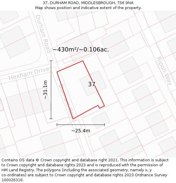 37, DURHAM ROAD, MIDDLESBROUGH, TS6 9NA: Plot and title map