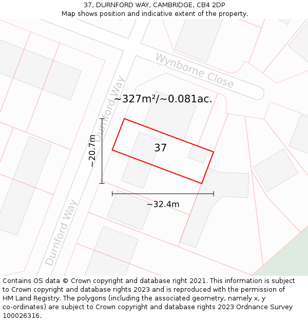 37, DURNFORD WAY, CAMBRIDGE, CB4 2DP: Plot and title map