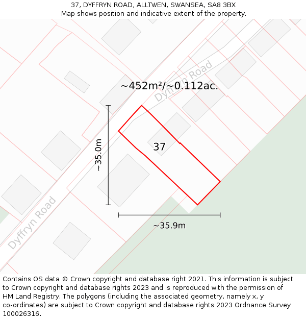 37, DYFFRYN ROAD, ALLTWEN, SWANSEA, SA8 3BX: Plot and title map
