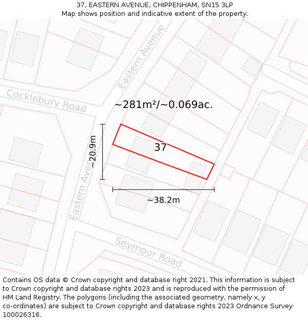 37, EASTERN AVENUE, CHIPPENHAM, SN15 3LP: Plot and title map