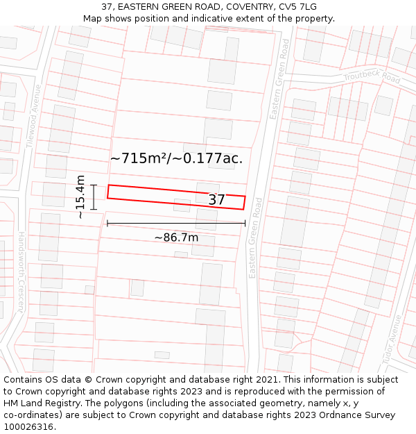 37, EASTERN GREEN ROAD, COVENTRY, CV5 7LG: Plot and title map