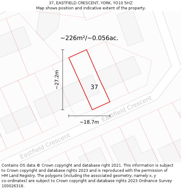 37, EASTFIELD CRESCENT, YORK, YO10 5HZ: Plot and title map