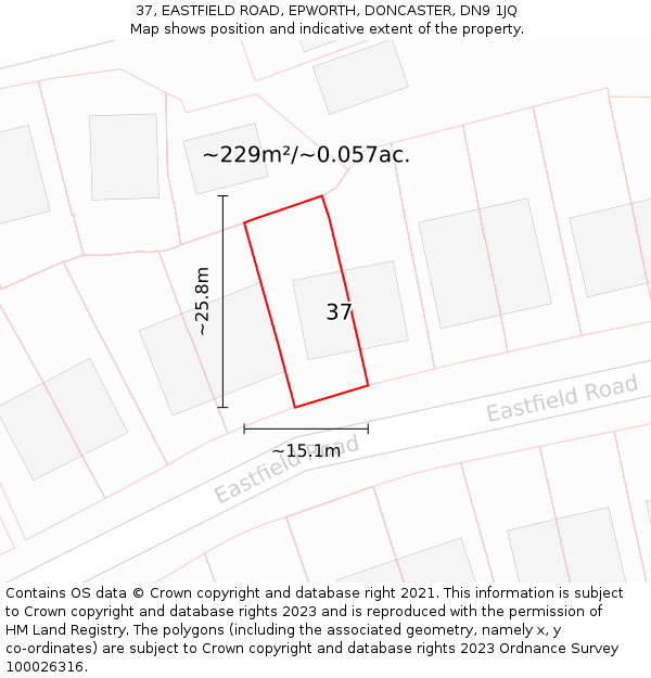 37, EASTFIELD ROAD, EPWORTH, DONCASTER, DN9 1JQ: Plot and title map