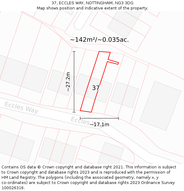 37, ECCLES WAY, NOTTINGHAM, NG3 3DG: Plot and title map