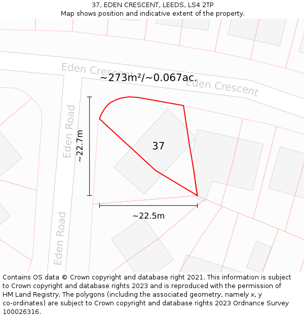 37, EDEN CRESCENT, LEEDS, LS4 2TP: Plot and title map