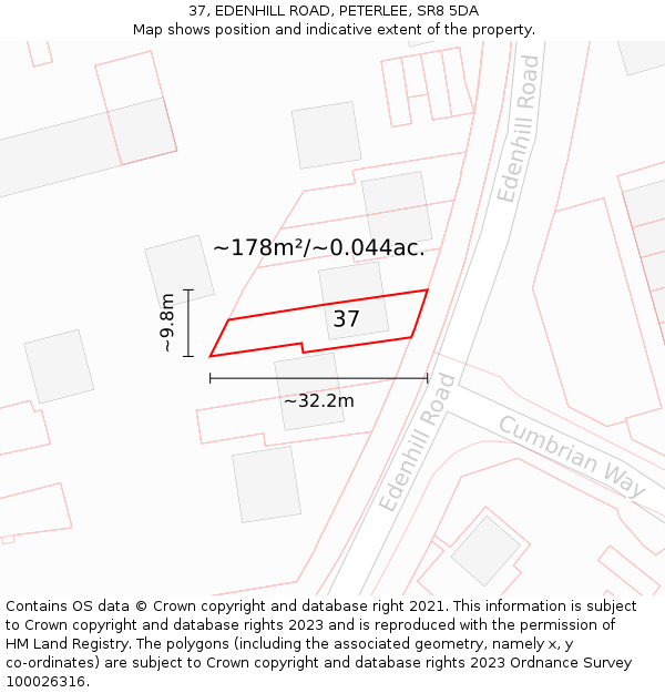 37, EDENHILL ROAD, PETERLEE, SR8 5DA: Plot and title map