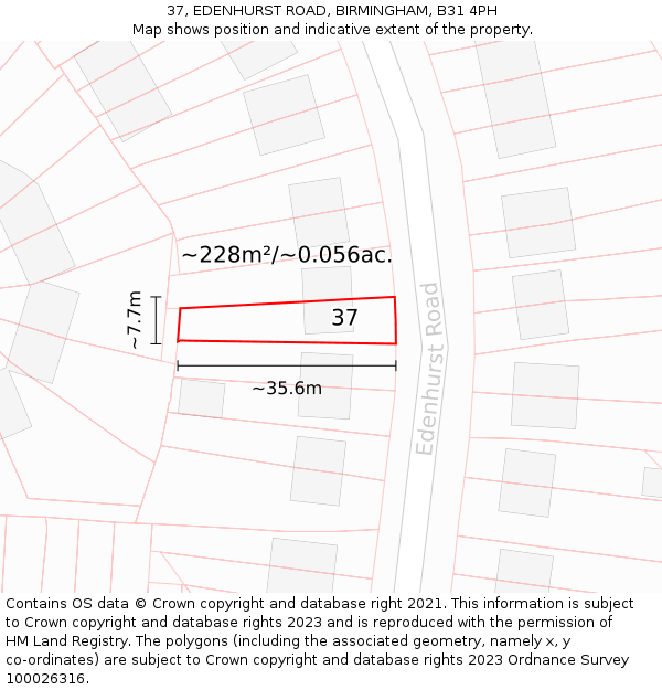 37, EDENHURST ROAD, BIRMINGHAM, B31 4PH: Plot and title map