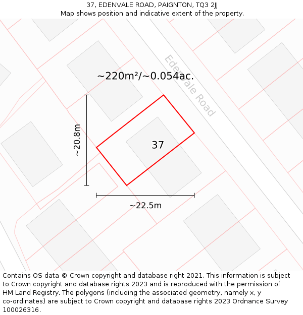 37, EDENVALE ROAD, PAIGNTON, TQ3 2JJ: Plot and title map