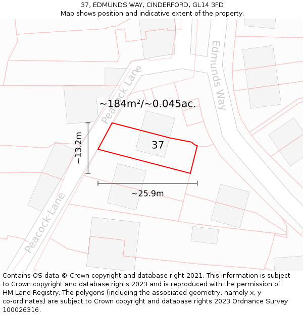 37, EDMUNDS WAY, CINDERFORD, GL14 3FD: Plot and title map